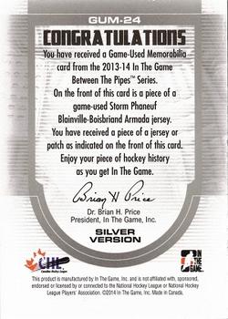 2013-14 In The Game Between the Pipes - Game-Used Patch Silver #GUM-24 Storm Phaneuf Back