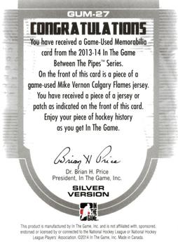 2013-14 In The Game Between the Pipes - Game-Used Jersey Silver #GUM-27 Mike Vernon Back