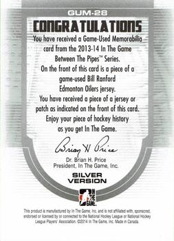 2013-14 In The Game Between the Pipes - Game-Used Jersey Silver #GUM-28 Bill Ranford Back