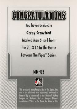 2013-14 In The Game Between the Pipes - Masked Men 6 Gold #MM-02 Corey Crawford Back