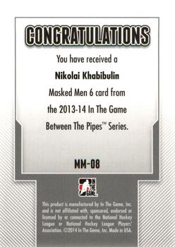 2013-14 In The Game Between the Pipes - Masked Men 6 Gold #MM-08 Nikolai Khabibulin Back