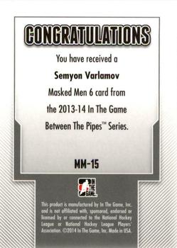 2013-14 In The Game Between the Pipes - Masked Men 6 Gold #MM-15 Semyon Varlamov Back