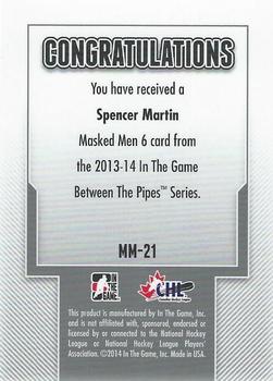 2013-14 In The Game Between the Pipes - Masked Men 6 Red #MM-21 Spencer Martin Back