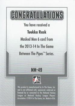 2013-14 In The Game Between the Pipes - Masked Men 6 Red #MM-49 Tuukka Rask Back
