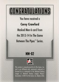 2013-14 In The Game Between the Pipes - Masked Men 6 Silver #MM-02 Corey Crawford Back