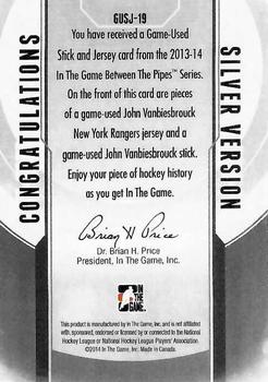 2013-14 In The Game Between the Pipes - Game-Used Stick and Jersey Silver #GUSJ-19 John Vanbiesbrouck Back
