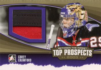 2013-14 In The Game Between the Pipes - Top Prospects Jerseys Gold #TP-01 Corey Crawford Front