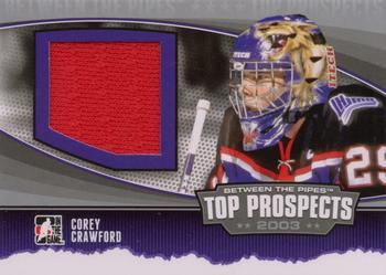2013-14 In The Game Between the Pipes - Top Prospects Jerseys Silver #TP-01 Corey Crawford Front