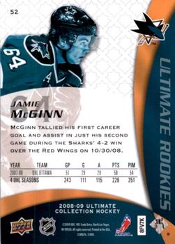 2008-09 Upper Deck Ultimate Collection #52 Jamie McGinn Back