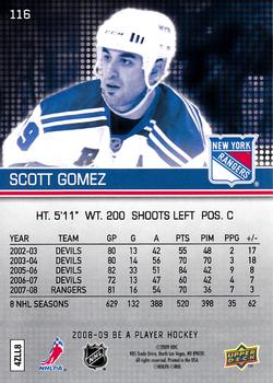 2008-09 Upper Deck Be a Player #116 Scott Gomez Back