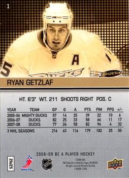 2008-09 Upper Deck Be a Player #1 Ryan Getzlaf Back