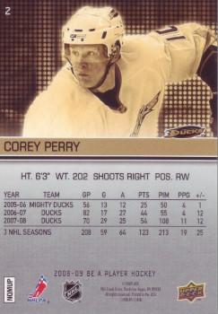 2008-09 Upper Deck Be a Player #2 Corey Perry Back