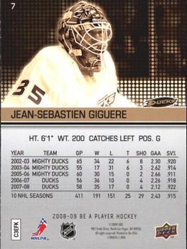 2008-09 Upper Deck Be a Player #7 Jean-Sebastien Giguere Back