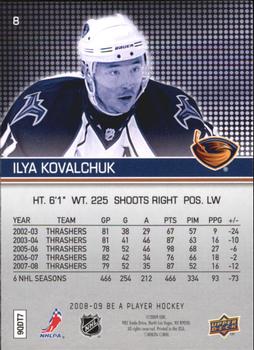 2008-09 Upper Deck Be a Player #8 Ilya Kovalchuk Back