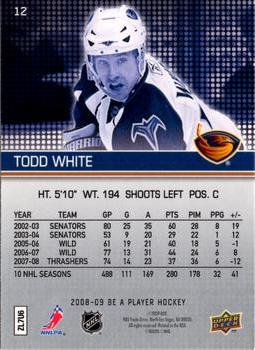 2008-09 Upper Deck Be a Player #12 Todd White Back
