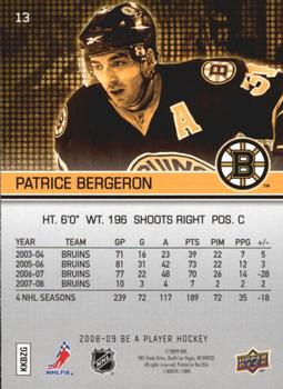2008-09 Upper Deck Be a Player #13 Patrice Bergeron Back