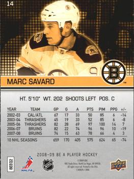2008-09 Upper Deck Be a Player #14 Marc Savard Back