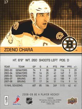 2008-09 Upper Deck Be a Player #17 Zdeno Chara Back