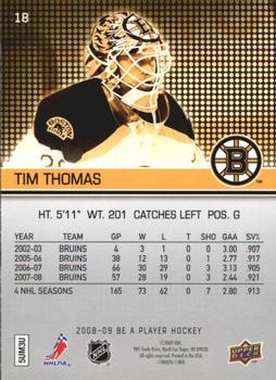 2008-09 Upper Deck Be a Player #18 Tim Thomas Back