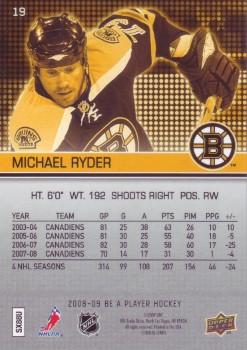 2008-09 Upper Deck Be a Player #19 Michael Ryder Back