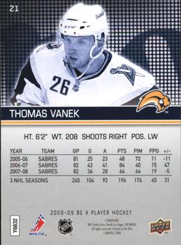 2008-09 Upper Deck Be a Player #21 Thomas Vanek Back