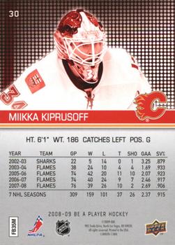 2008-09 Upper Deck Be a Player #30 Miikka Kiprusoff Back
