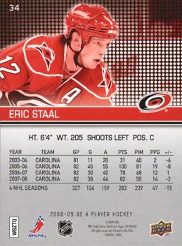 2008-09 Upper Deck Be a Player #34 Eric Staal Back