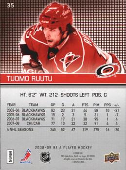 2008-09 Upper Deck Be a Player #35 Tuomo Ruutu Back