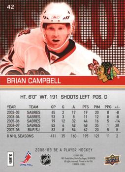 2008-09 Upper Deck Be a Player #42 Brian Campbell Back