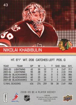 2008-09 Upper Deck Be a Player #43 Nikolai Khabibulin Back