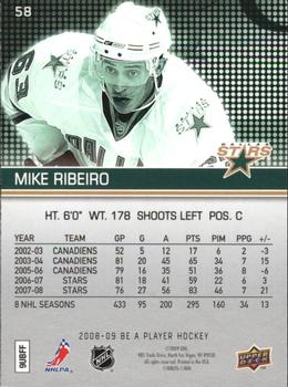 2008-09 Upper Deck Be a Player #58 Mike Ribeiro Back