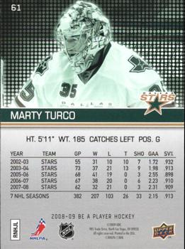 2008-09 Upper Deck Be a Player #61 Marty Turco Back