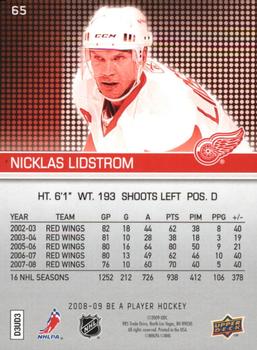 2008-09 Upper Deck Be a Player #65 Nicklas Lidstrom Back