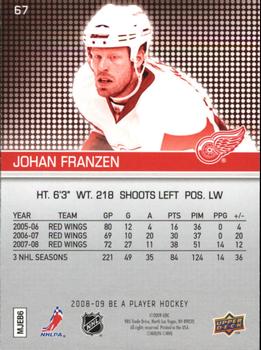 2008-09 Upper Deck Be a Player #67 Johan Franzen Back