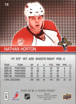 2008-09 Upper Deck Be a Player #78 Nathan Horton Back