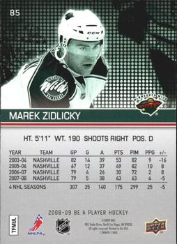 2008-09 Upper Deck Be a Player #85 Marek Zidlicky Back