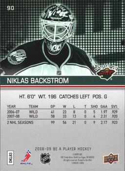 2008-09 Upper Deck Be a Player #90 Niklas Backstrom Back