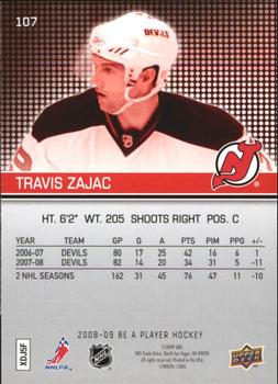 2008-09 Upper Deck Be a Player #107 Travis Zajac Back