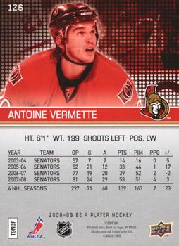 2008-09 Upper Deck Be a Player #126 Antoine Vermette Back