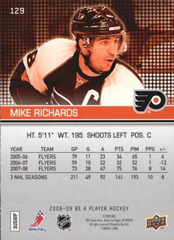 2008-09 Upper Deck Be a Player #129 Mike Richards Back