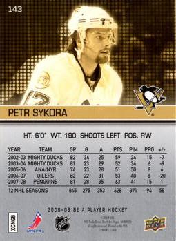 2008-09 Upper Deck Be a Player #143 Petr Sykora Back