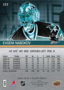 2008-09 Upper Deck Be a Player #153 Evgeni Nabokov Back