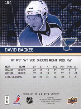 2008-09 Upper Deck Be a Player #154 David Backes Back