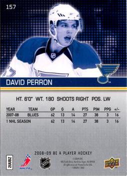 2008-09 Upper Deck Be a Player #157 David Perron Back