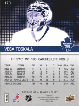 2008-09 Upper Deck Be a Player #170 Vesa Toskala Back