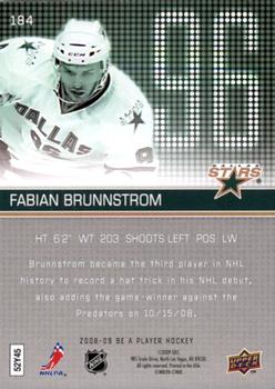 2008-09 Upper Deck Be a Player #184 Fabian Brunnstrom Back