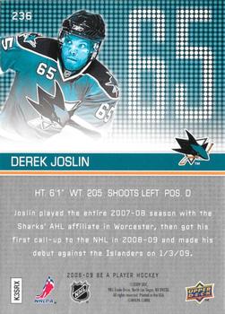 2008-09 Upper Deck Be a Player #236 Derek Joslin Back