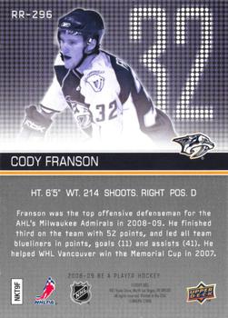 2008-09 Upper Deck Be a Player #RR-296 Cody Franson Back