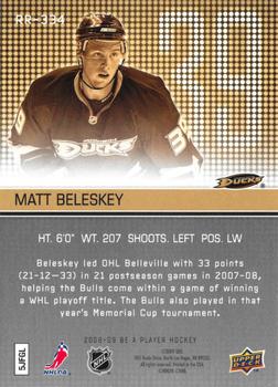2008-09 Upper Deck Be a Player #RR-334 Matt Beleskey Back
