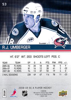 2008-09 Upper Deck Be a Player #53 R.J. Umberger Back